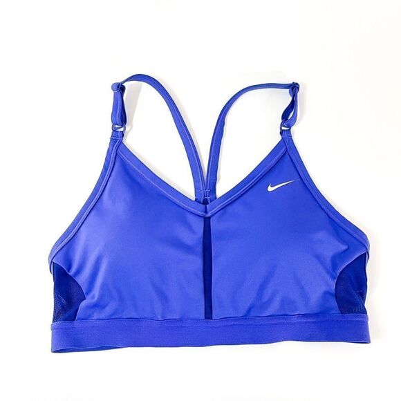 Nike Women's Blue Dri-FIT Medium Support V-Neck Sports Bra Size L - Picture 1 of 5
